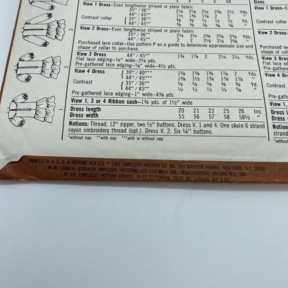 Simplicity 6227 Child's Girl Dropped Waist Dress Size 3 Vintage Cut 1983 - Picture 3 of 5